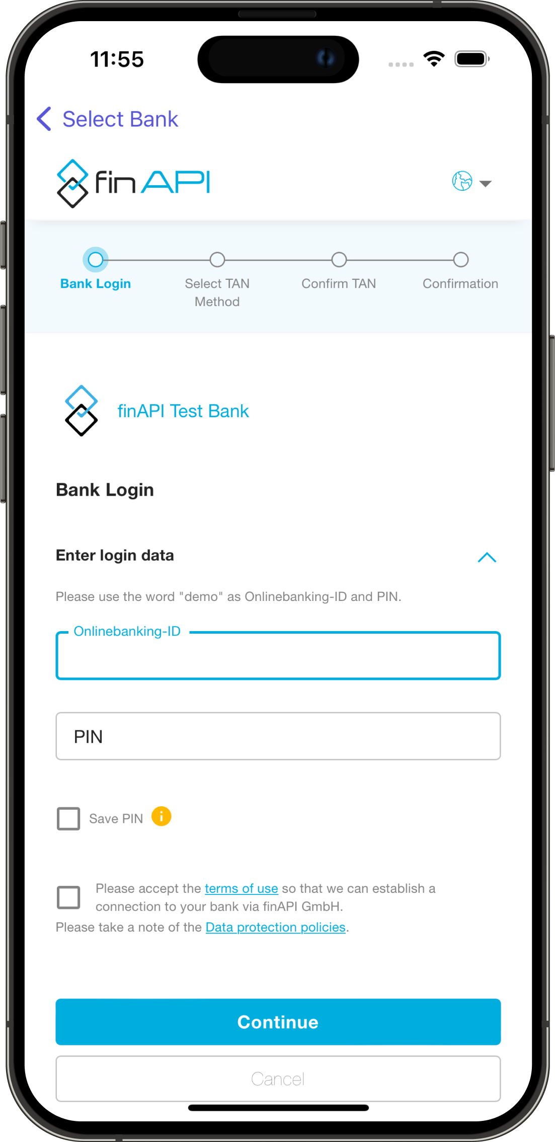 Onboarding auth bank screen