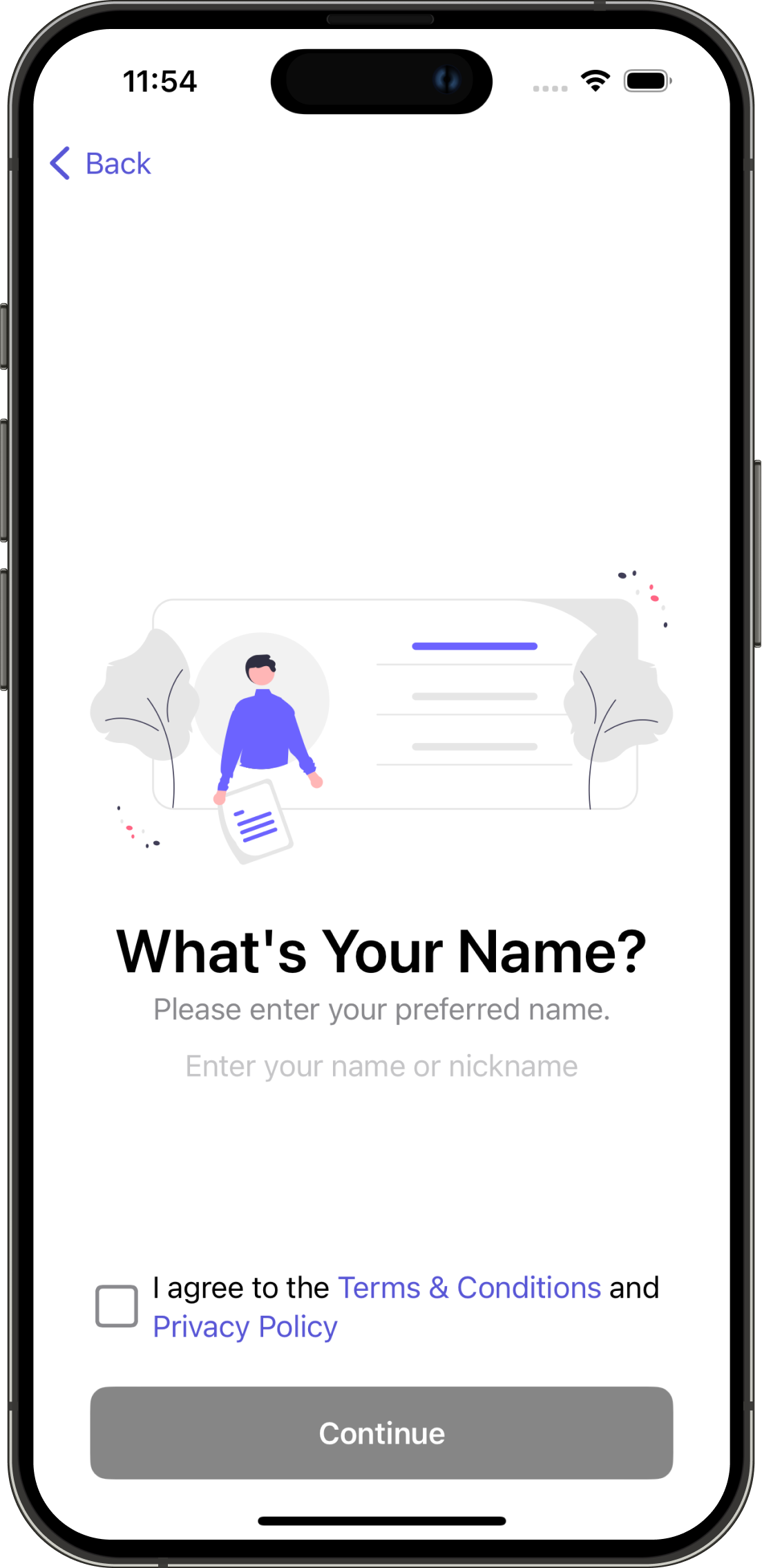 Onboarding set name screen