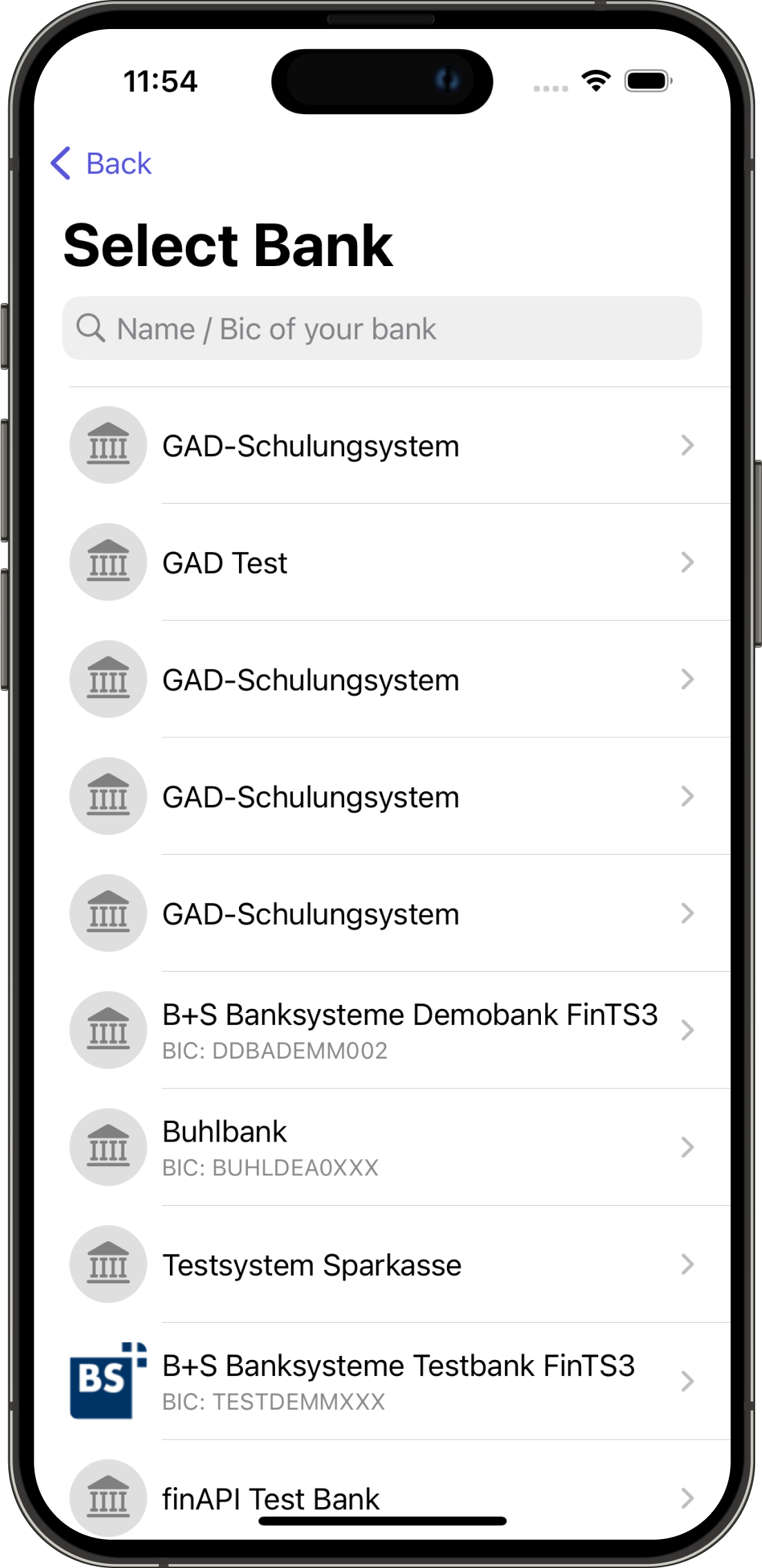 Onboarding select bank screen