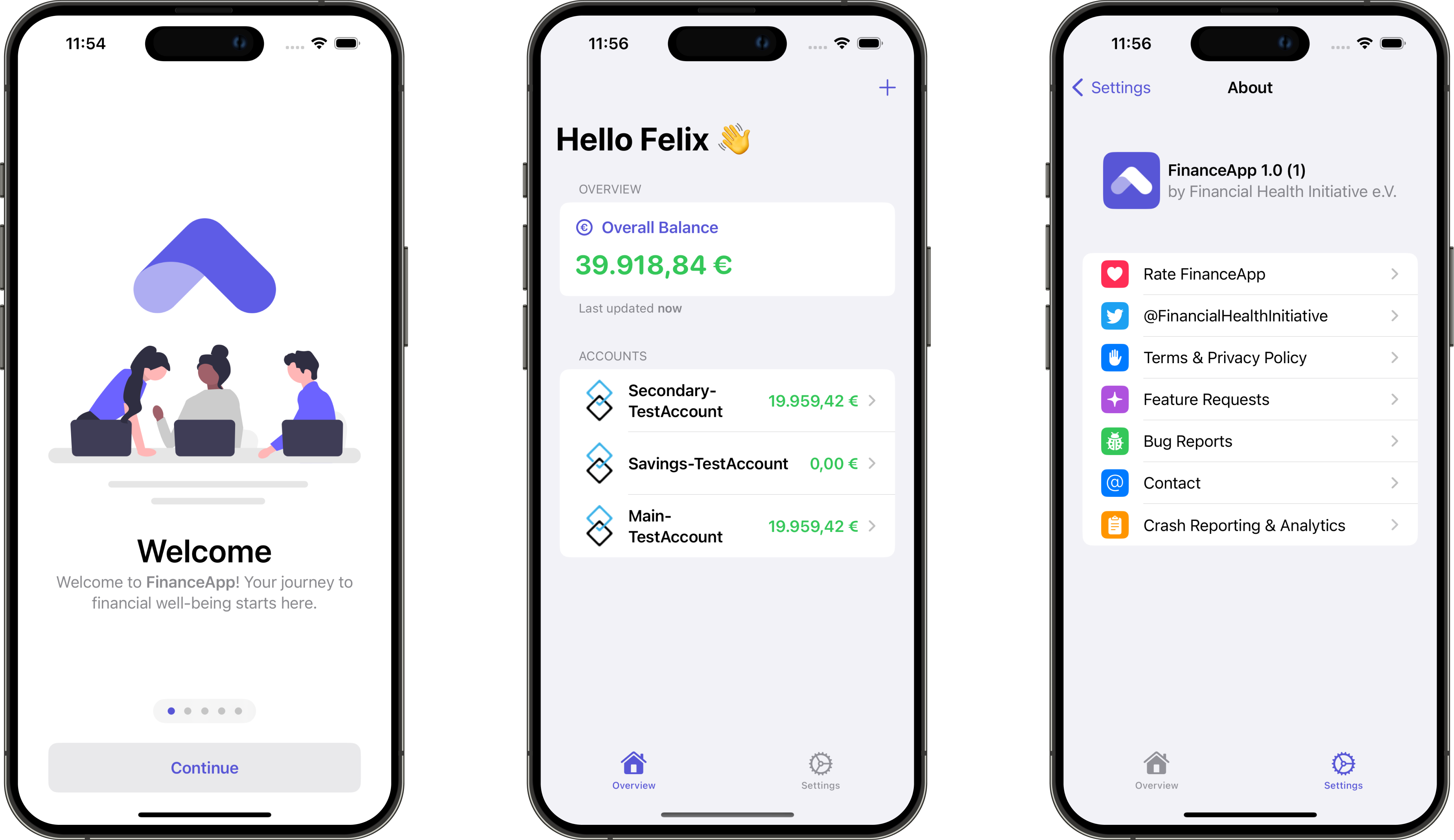 FinanceApp overview home screen