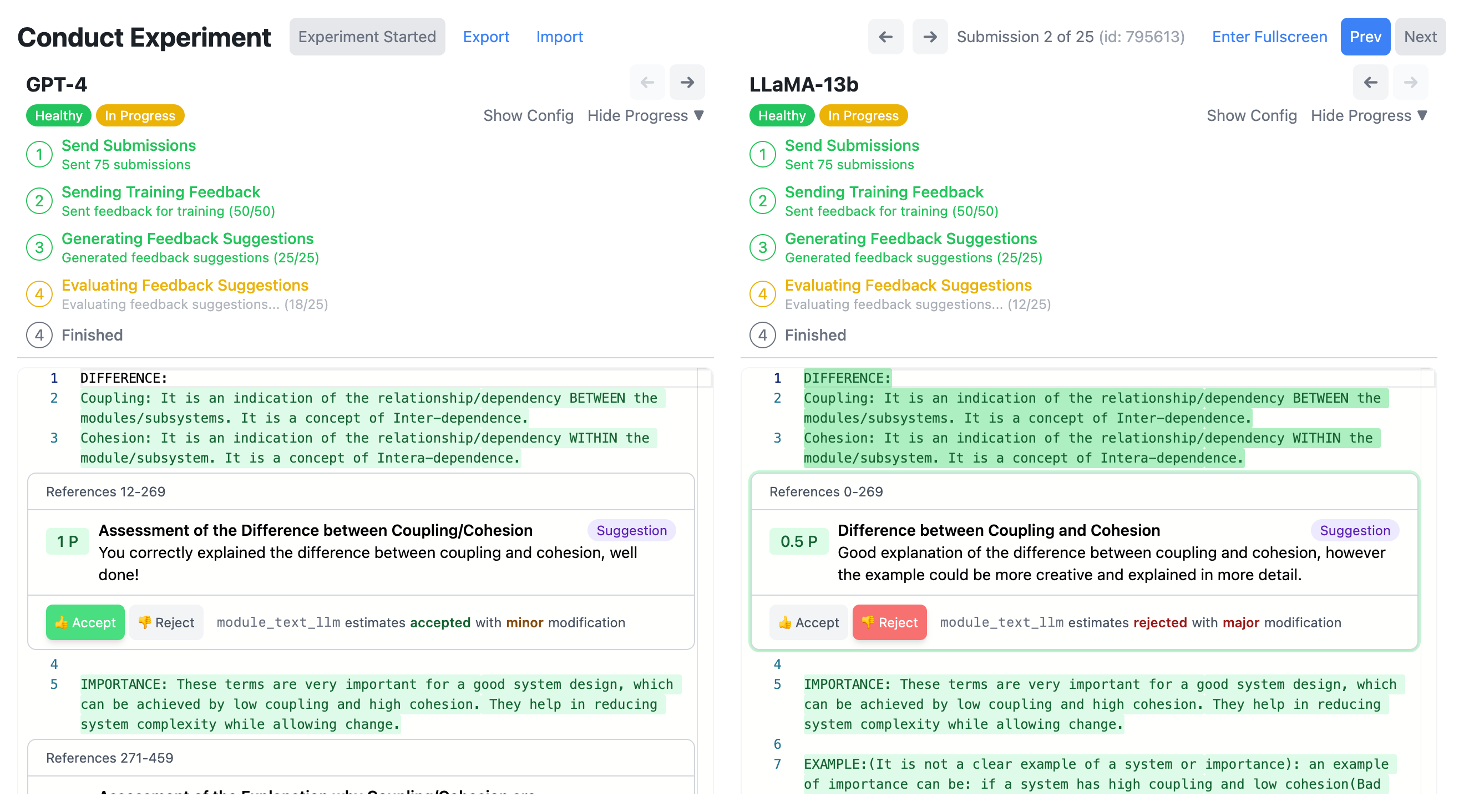 Athena Playground: Conduct experiment module results screenshot