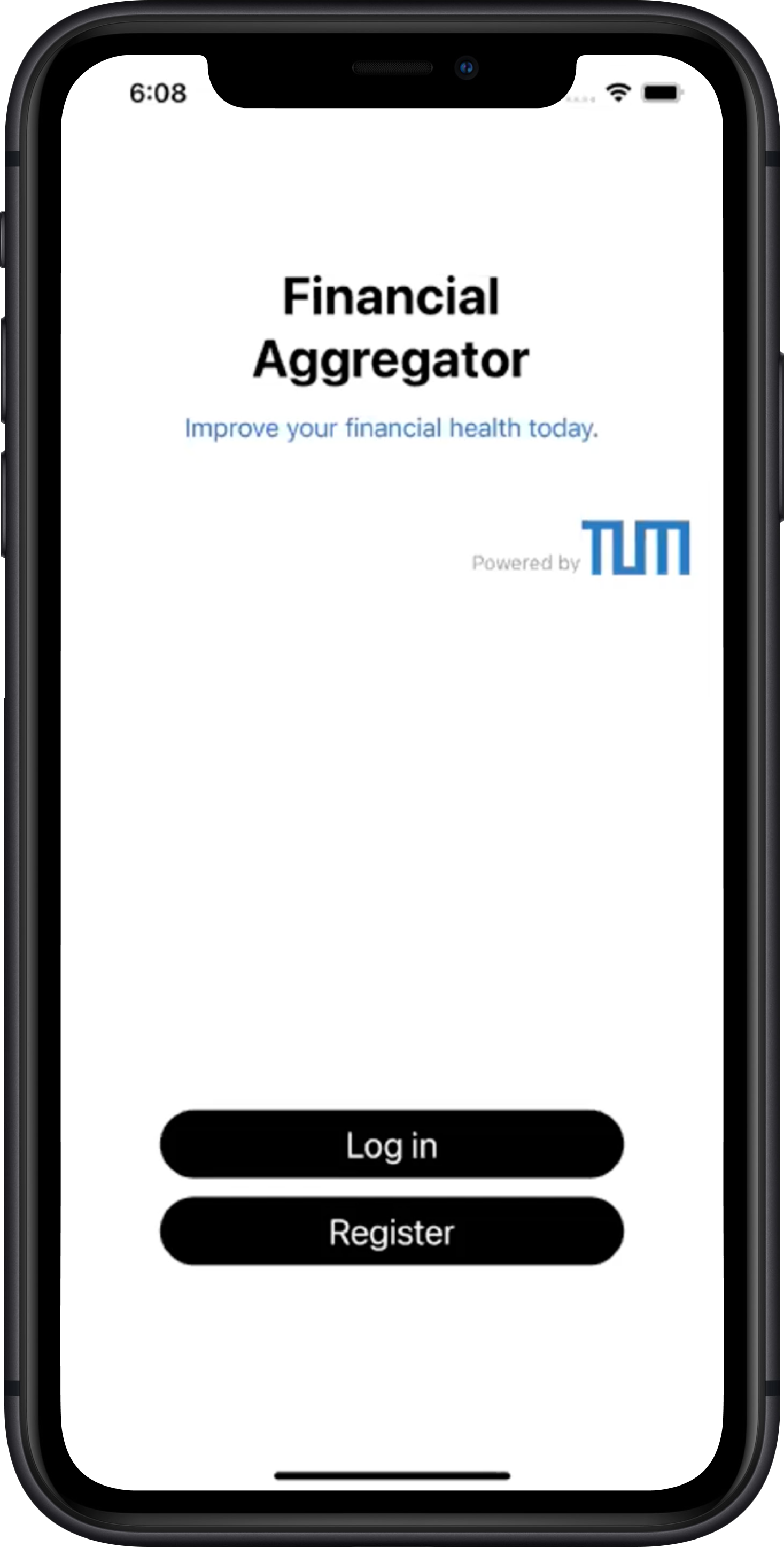 Financial Aggregator login screen