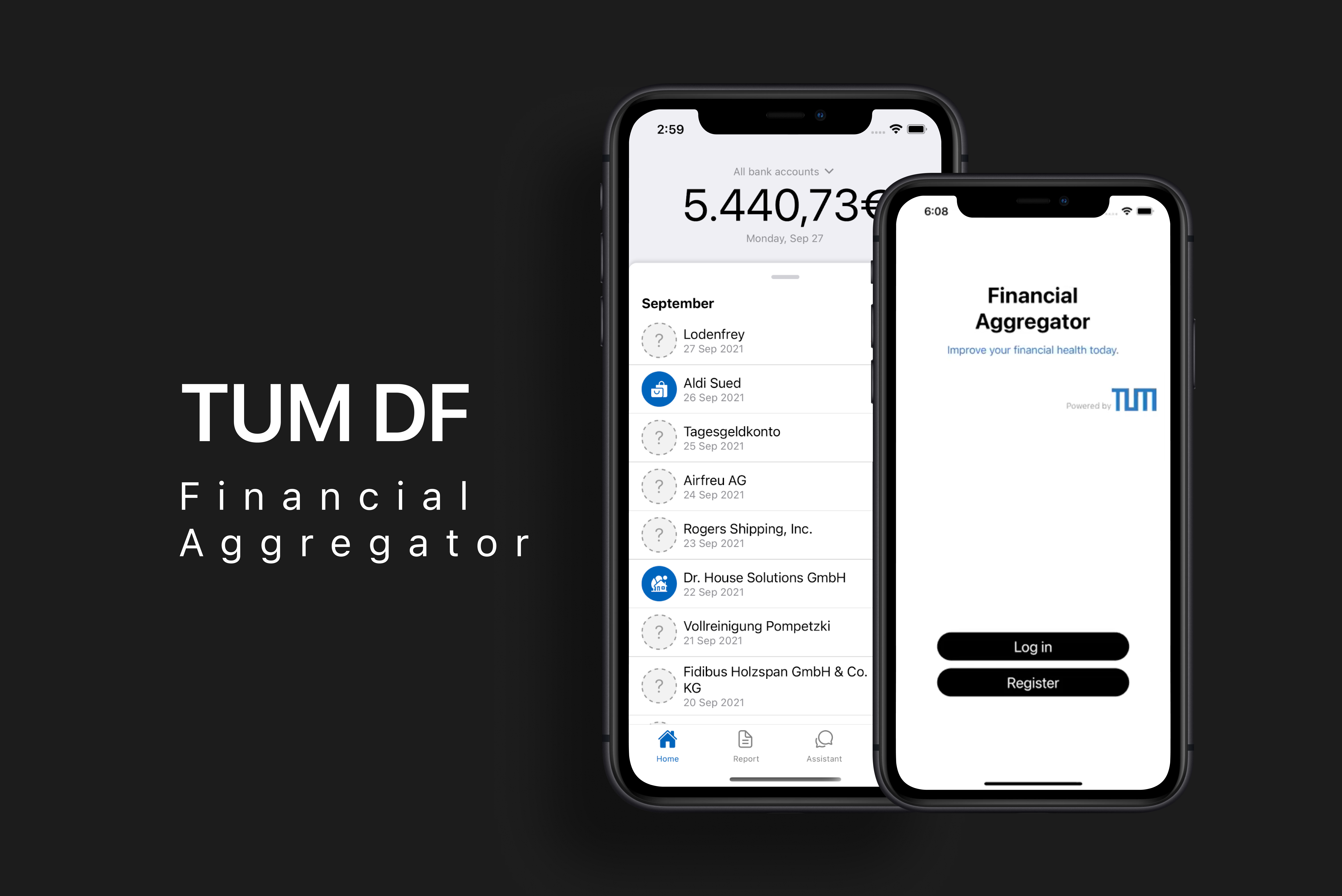 Financial Aggregator login screen